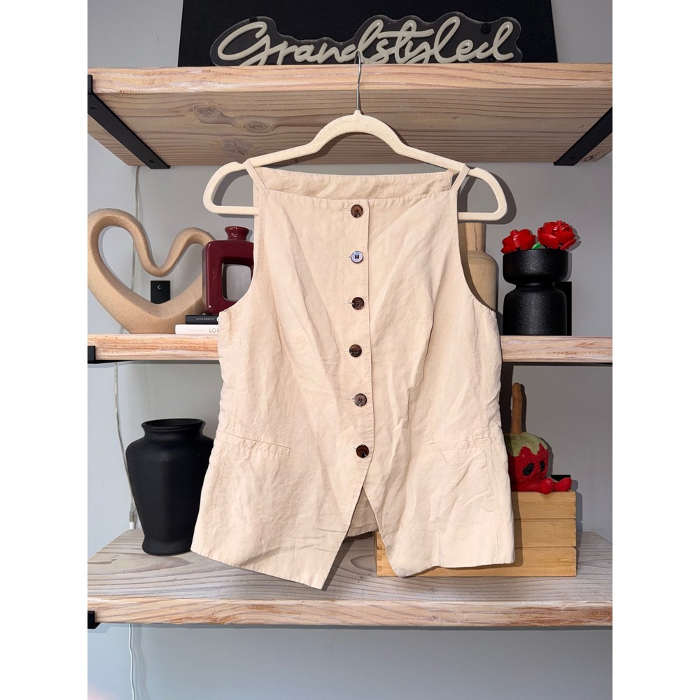 Christian Berg Selection Beige Linen Blend Button Front Vest Waistcoat Size 36